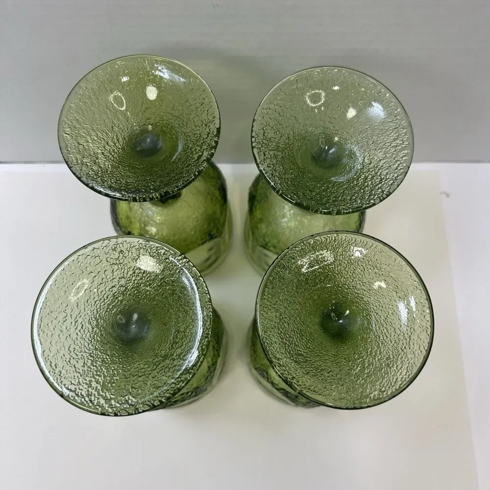 Vintage Fostoria Woodland Green Wine Water Glasses Goblets Set Of 4  Textured